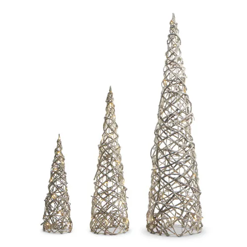 16-36" Lighted Rattan Cone Trees