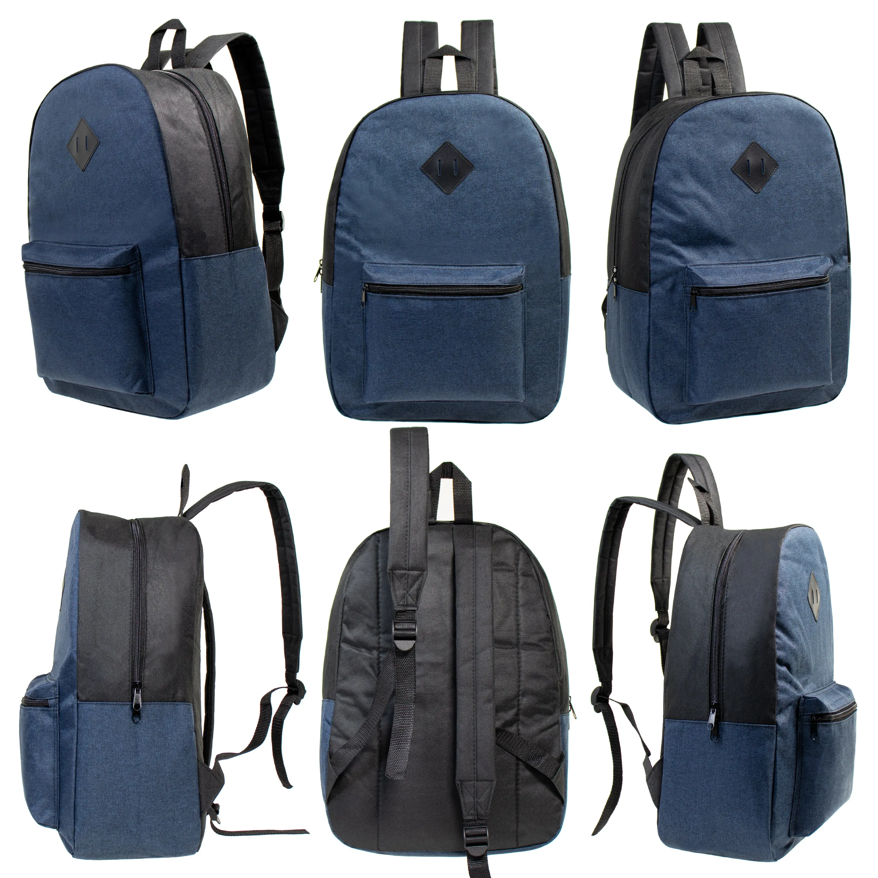 17" Kids Basic Wholesale Backpack in Assorted 5 Colors Diamond Patch - Bulk Case of 24 Backpacks