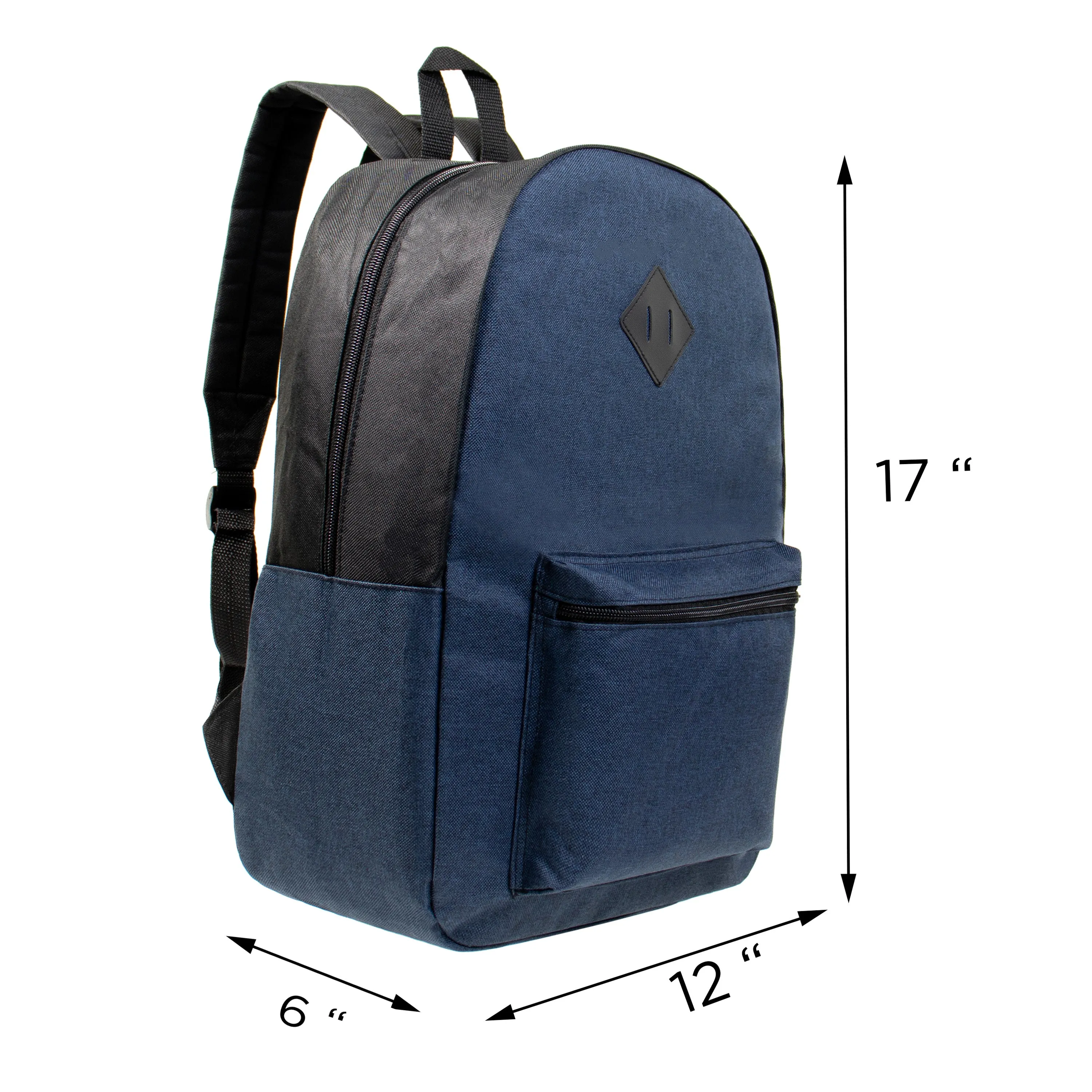 17" Kids Basic Wholesale Backpack in Assorted 5 Colors Diamond Patch - Bulk Case of 24 Backpacks