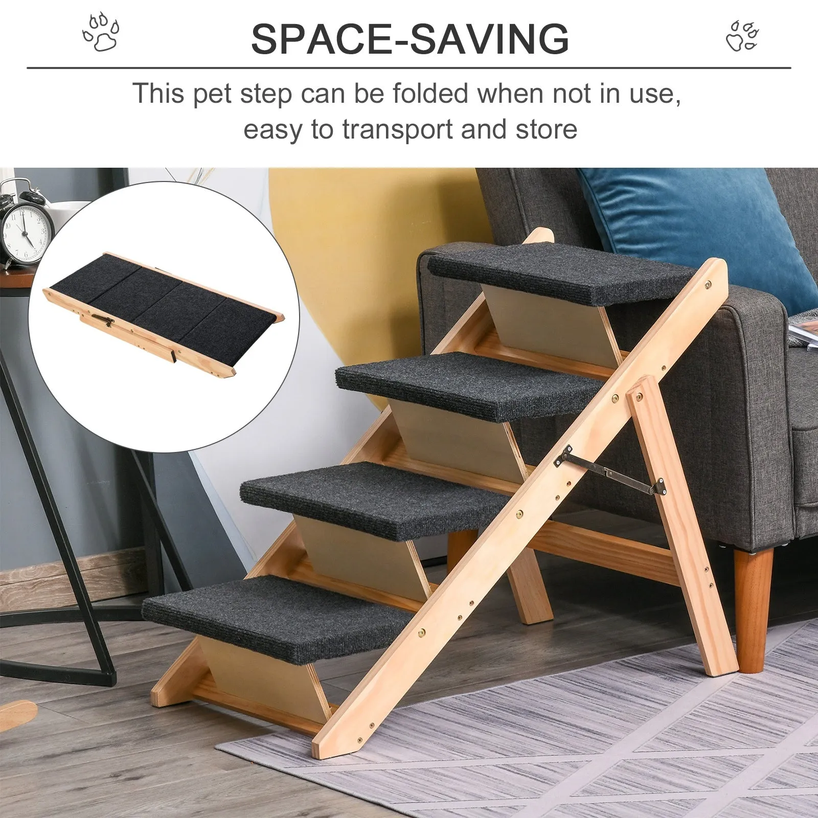 2-in-1 Wooden Pet Stairs and Ramp - Black