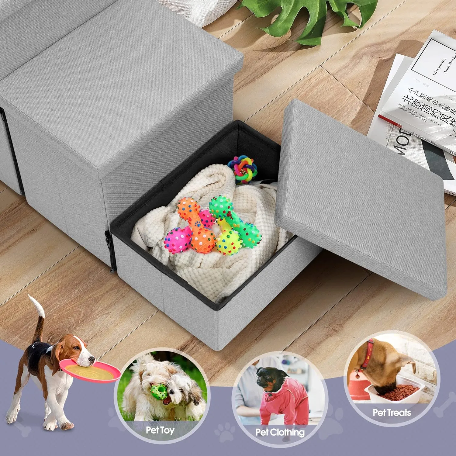 3 Tiers Non-Slip Pet Stairs with Storage Organizer