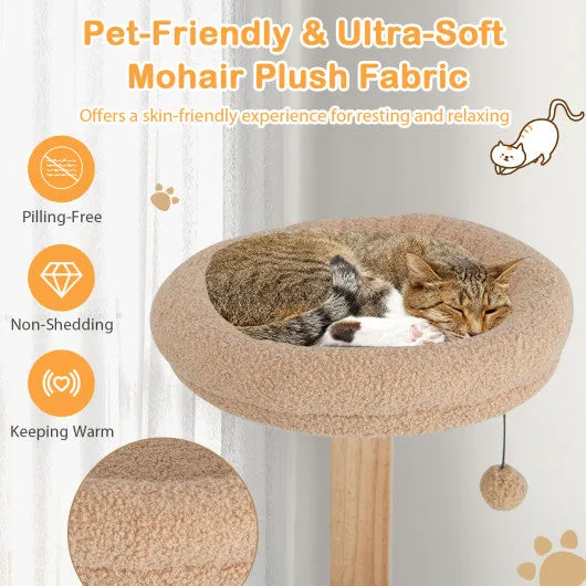 4-Layer Wooden Cat Tree 51" Tall Cat Tower with Condo and Washable Cushions-Natural