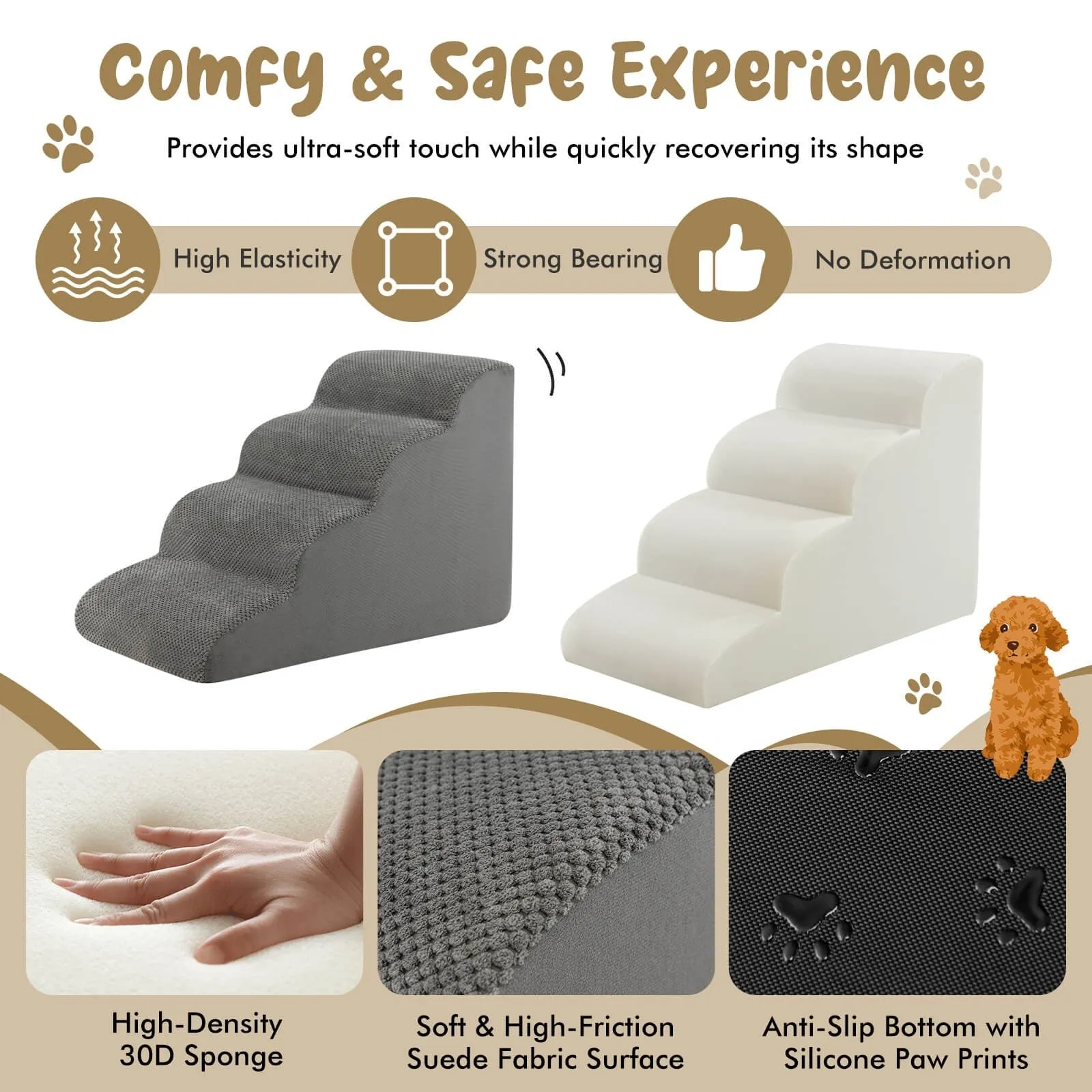4-Tier Foam Dog Steps - Gray