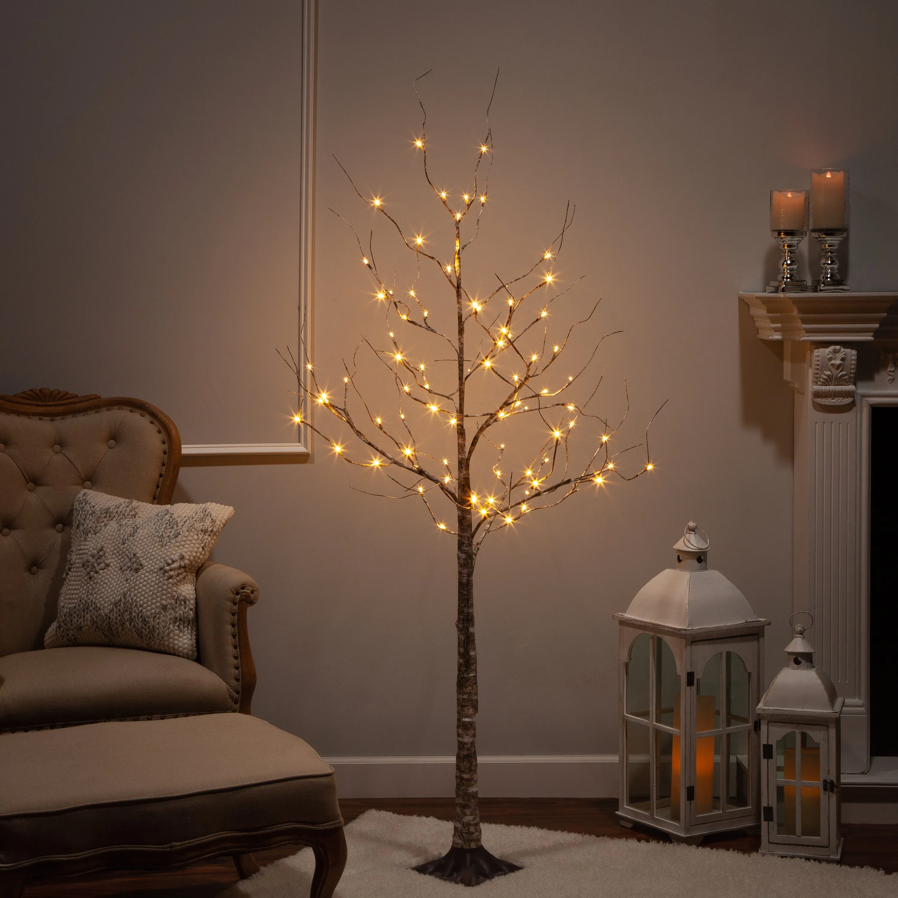 6 Foot Tall Prelit Birch Tree, Warm White LEDs