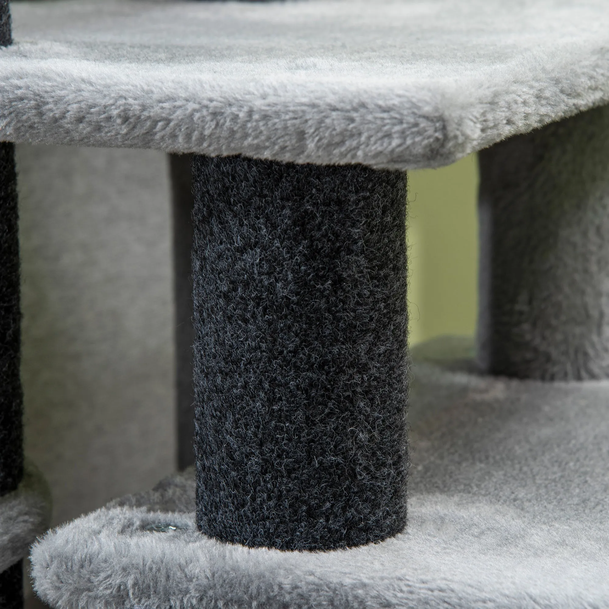 Adjustable Cat Stairs w/ Cat House, 66H x 60L x 40Wcm - Grey