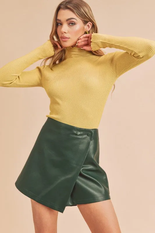 Aemi   Co Marcey Mock Neck Ribbed Knit Top Sweater