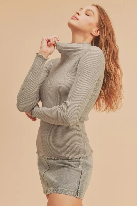 Aemi   Co Marcey Mock Neck Ribbed Knit Top Sweater