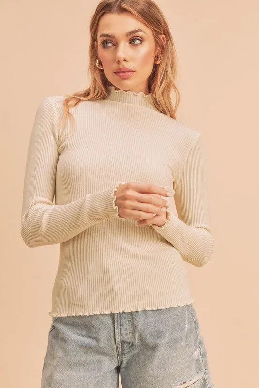 Aemi   Co Marcey Mock Neck Ribbed Knit Top Sweater