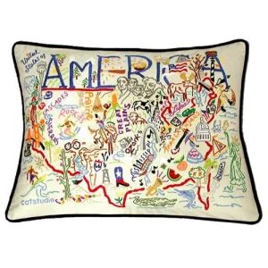 America Hand-Embroidered Pillow