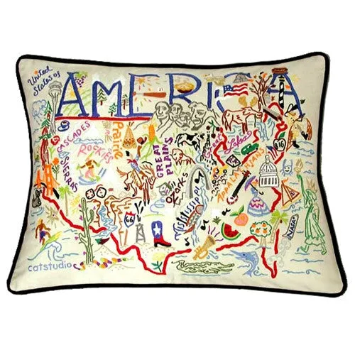 America Hand-Embroidered Pillow