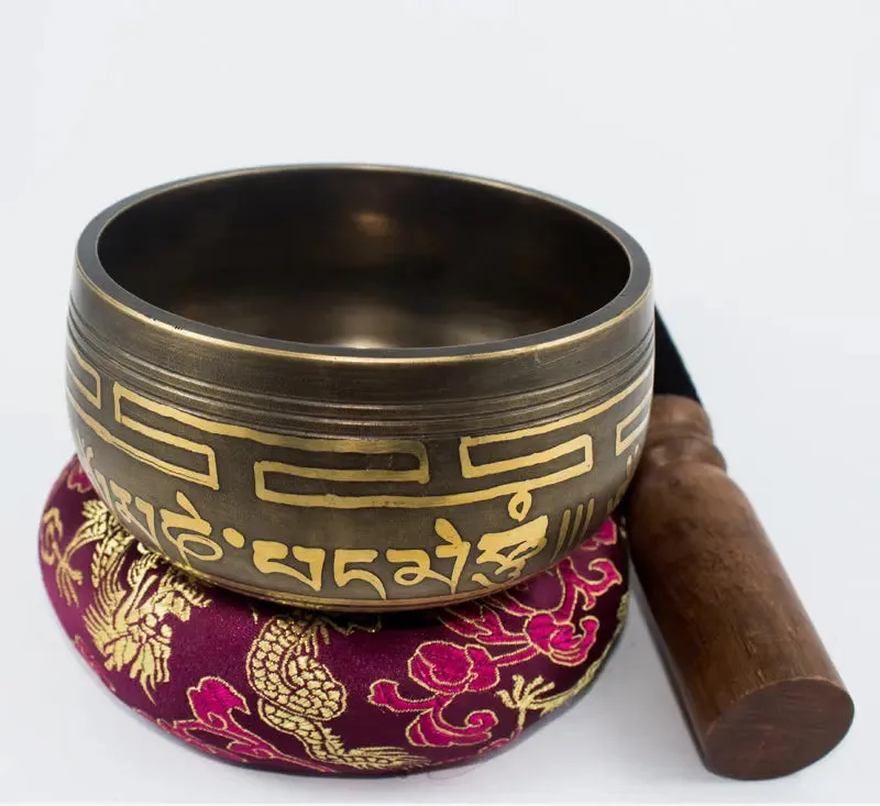 Antique Tibetan Bowl Buddhist Mantra Carved Design