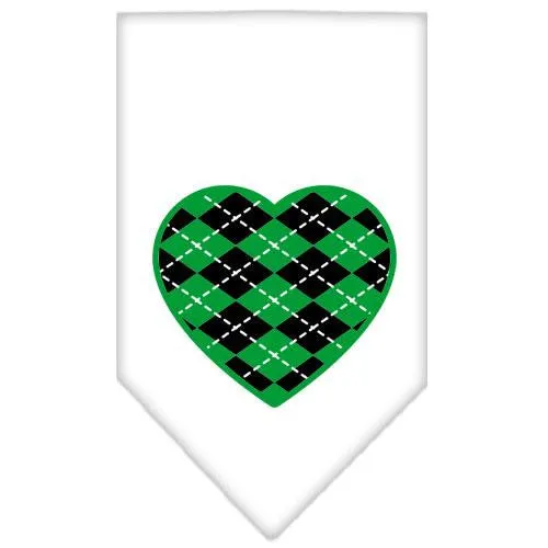 Argyle Heart Green Screen Print Bandana White Small