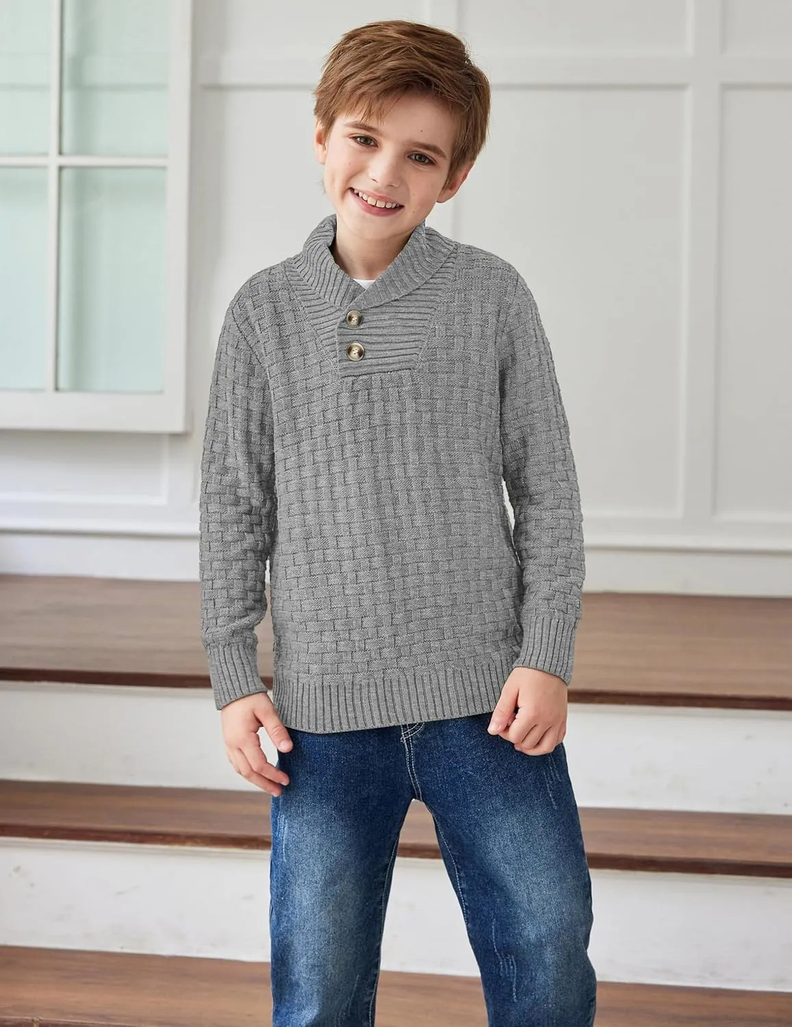 Arshiner Boys Long Sleeve Textured Ribbed Edge Pullover Sweaters