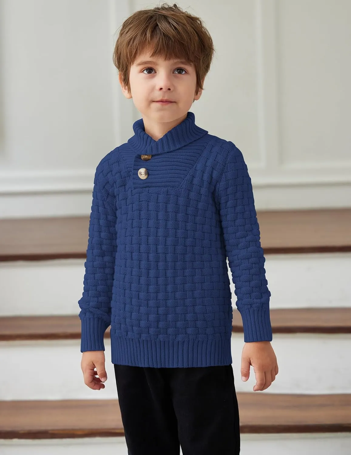 Arshiner Boys Long Sleeve Textured Ribbed Edge Pullover Sweaters