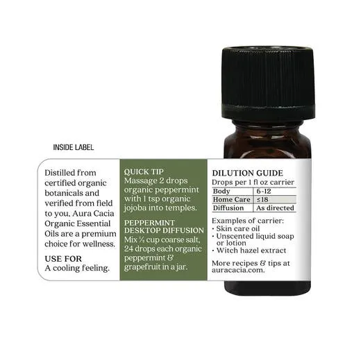 Aura Cacia Organic Peppermint Cooling Essential Oil 0.25oz