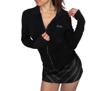 BCBG Black Rhinestone Zip Knit (S)