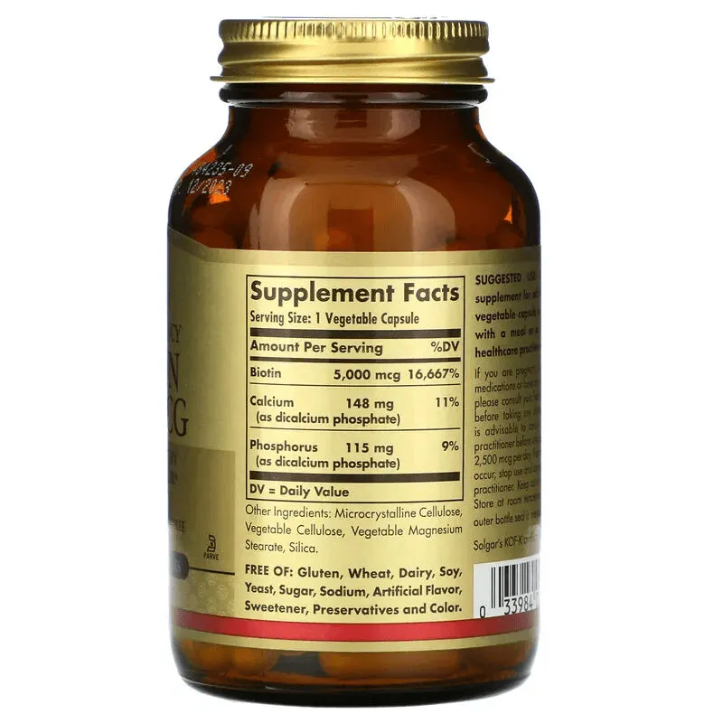 Biotin, 5000 mcg, 100 Veggie Caps, Solgar