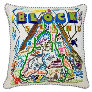 Block Island Hand-Embroidered Pillow
