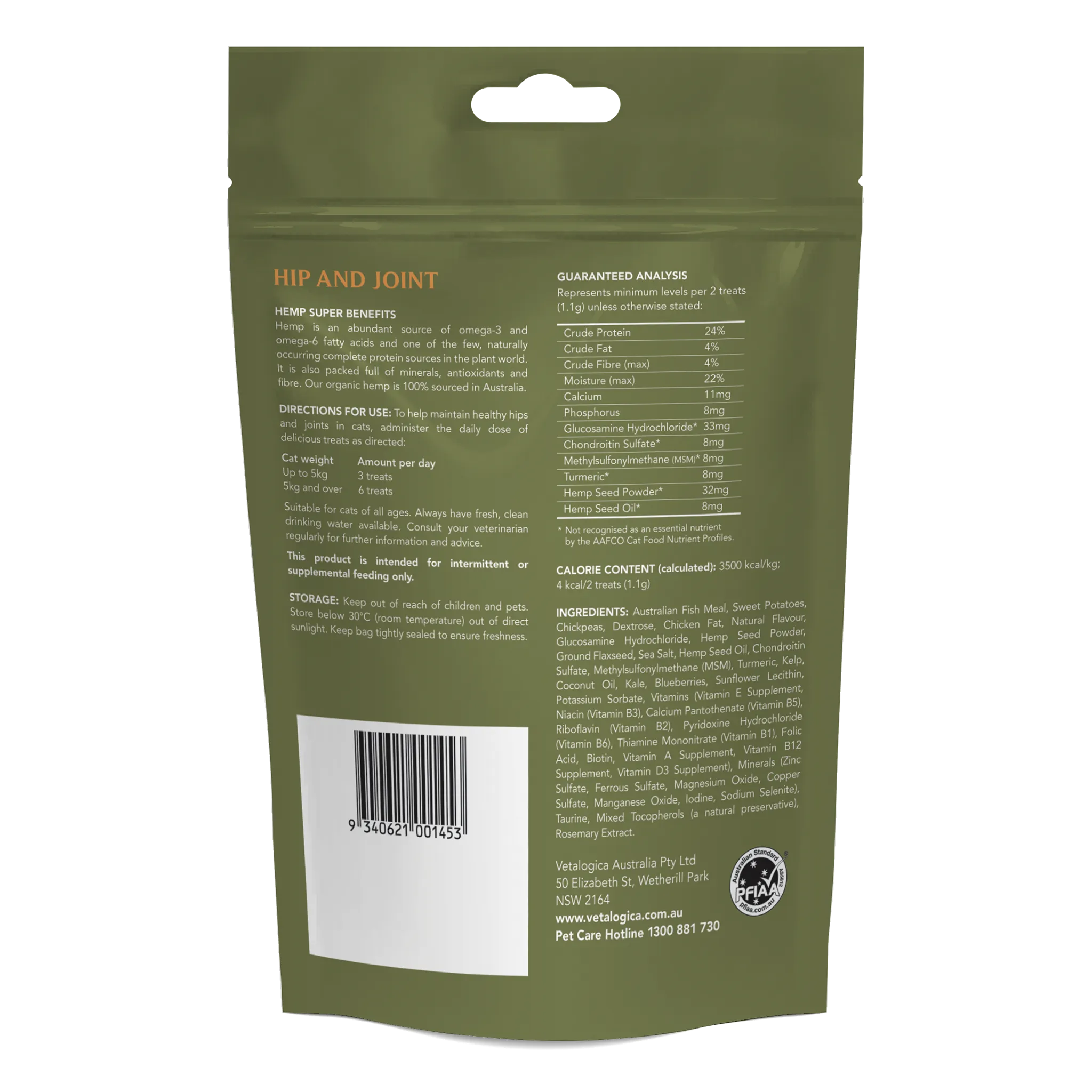 Bundle Pack of 2 x Vetalogica Hemp Clinicals Hip & Joint Treats for Cats 100g