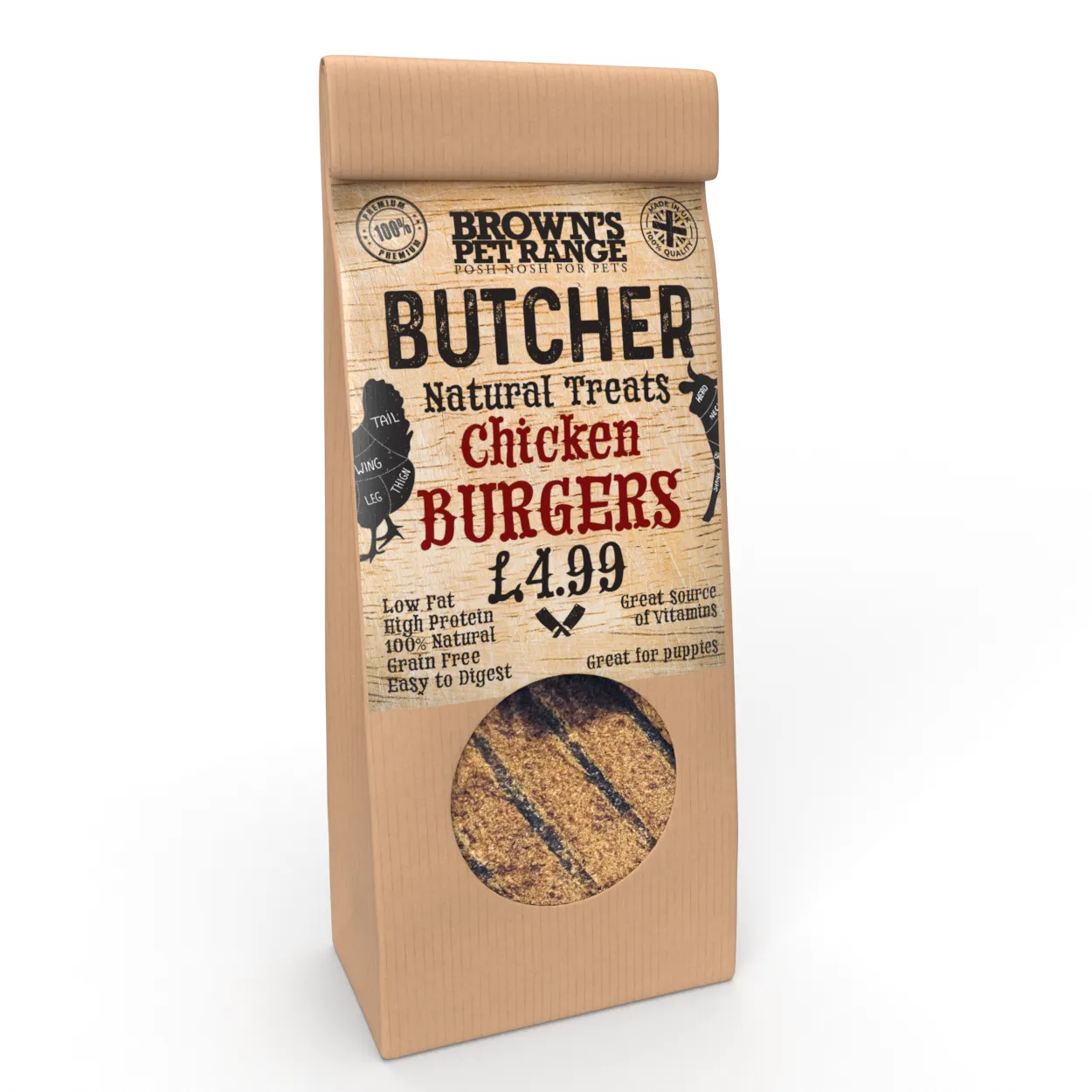 Chicken Butchers Burgers x5 | Brown's Natural Dog Treats