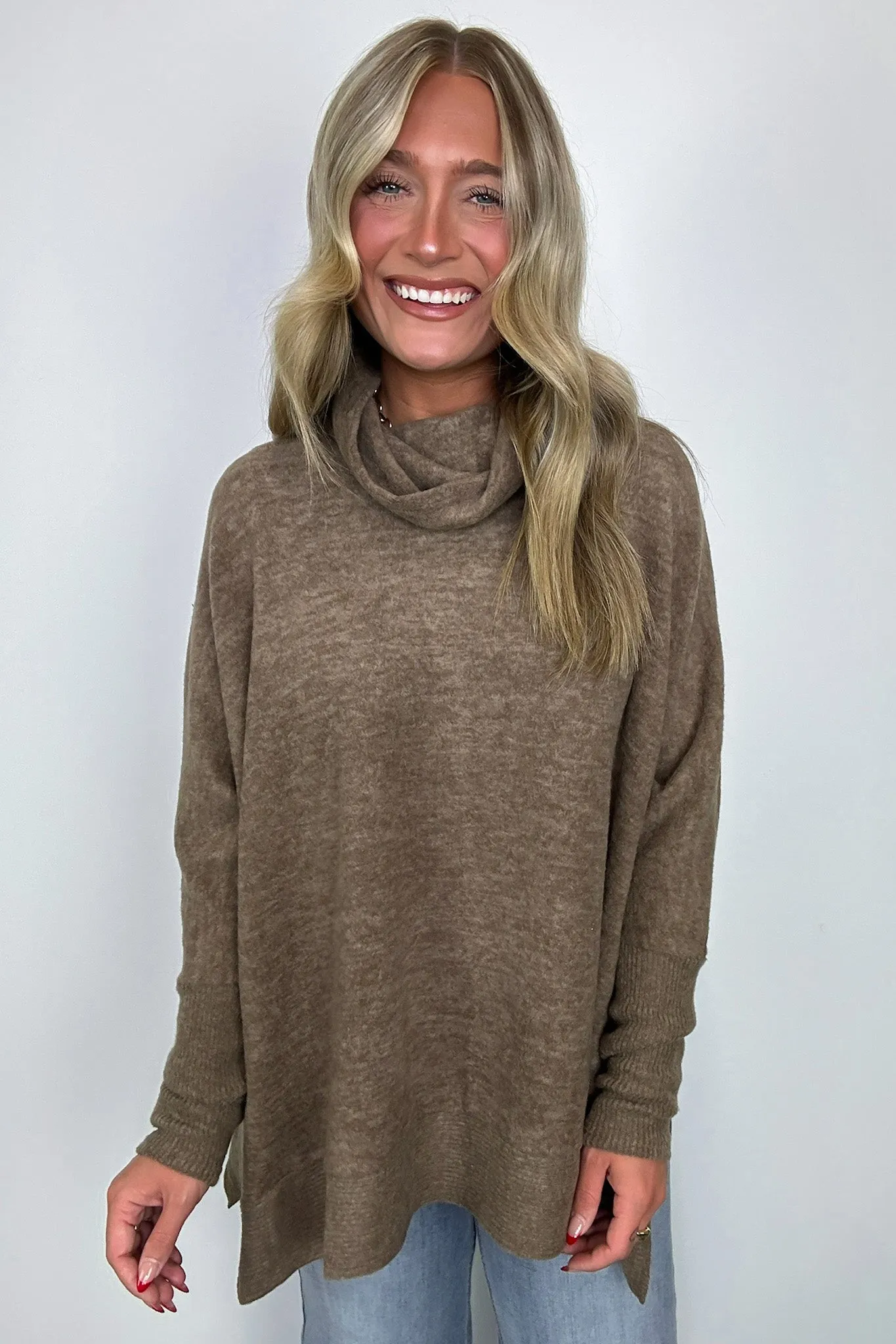 Cozy Harmony Brushed Melange Knit Cowl Neck Poncho Sweater - BACK IN STOCK