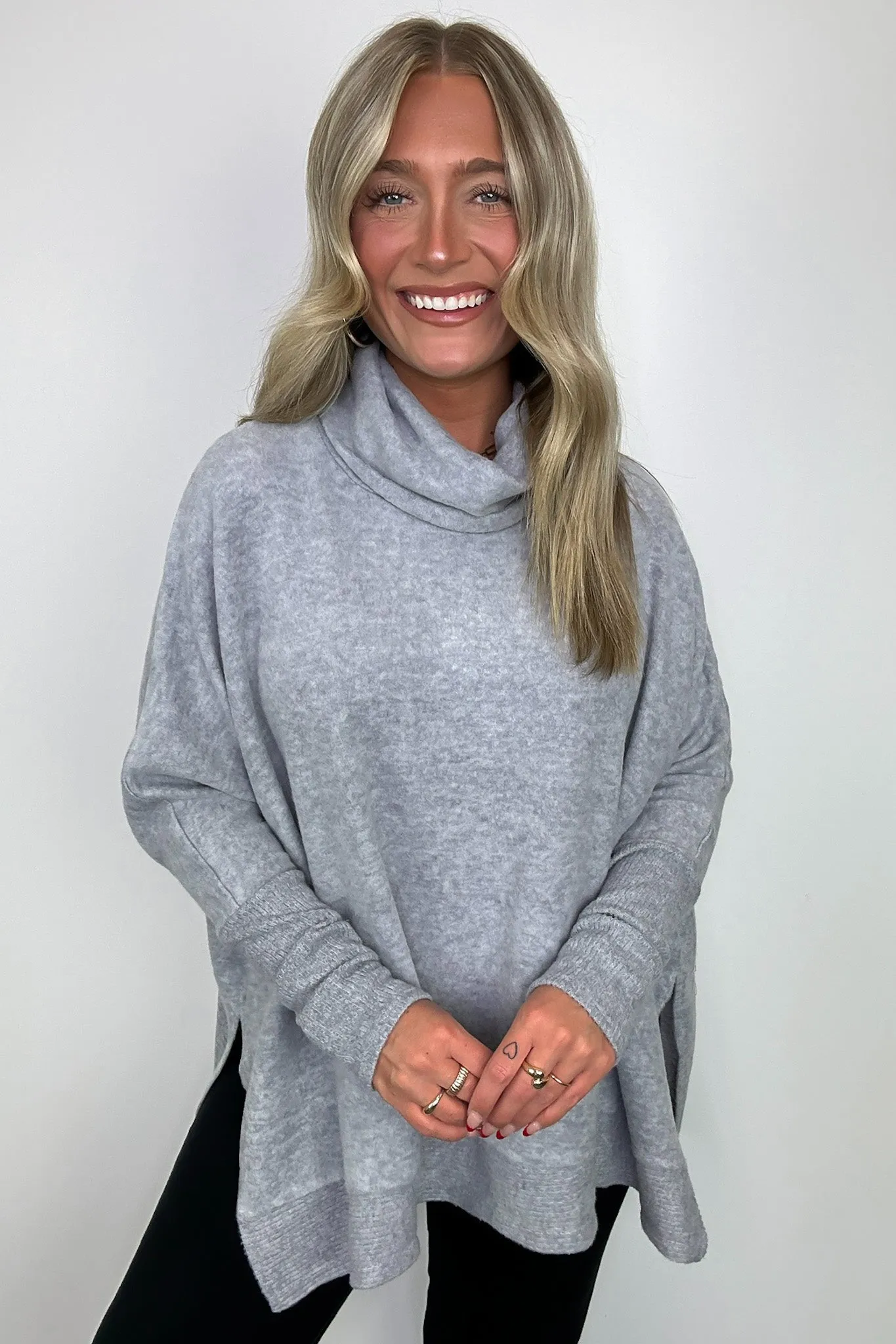 Cozy Harmony Brushed Melange Knit Cowl Neck Poncho Sweater - BACK IN STOCK