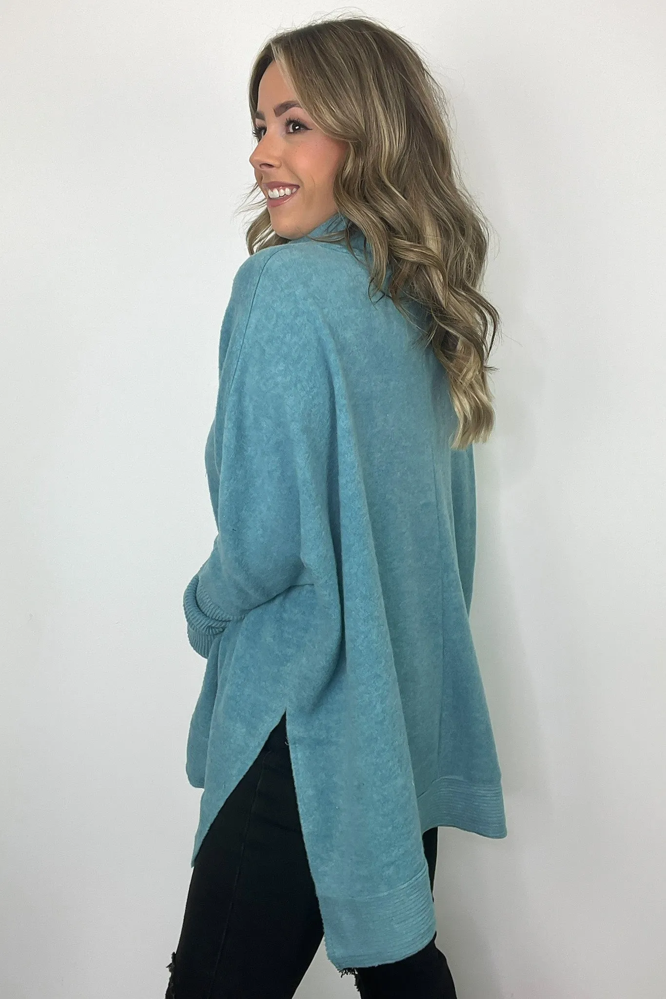 Cozy Harmony Brushed Melange Knit Cowl Neck Poncho Sweater - BACK IN STOCK
