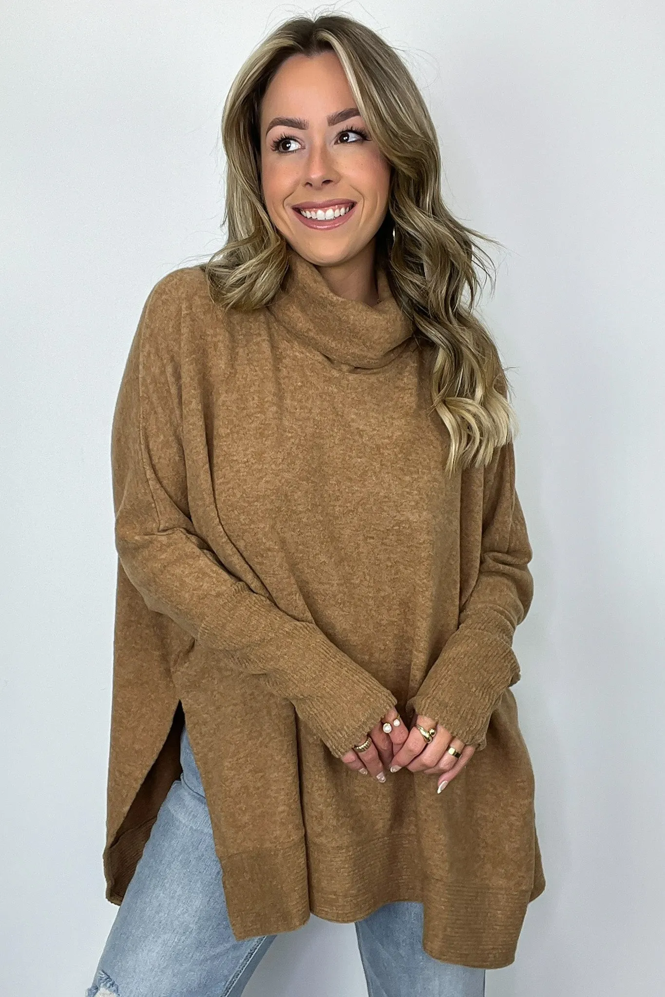 Cozy Harmony Brushed Melange Knit Cowl Neck Poncho Sweater - BACK IN STOCK