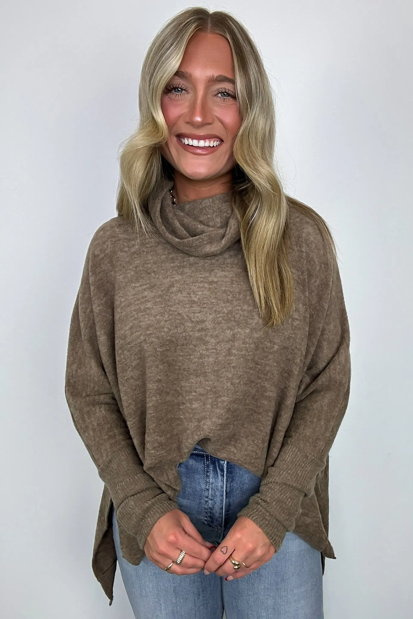 Cozy Harmony Brushed Melange Knit Cowl Neck Poncho Sweater - BACK IN STOCK