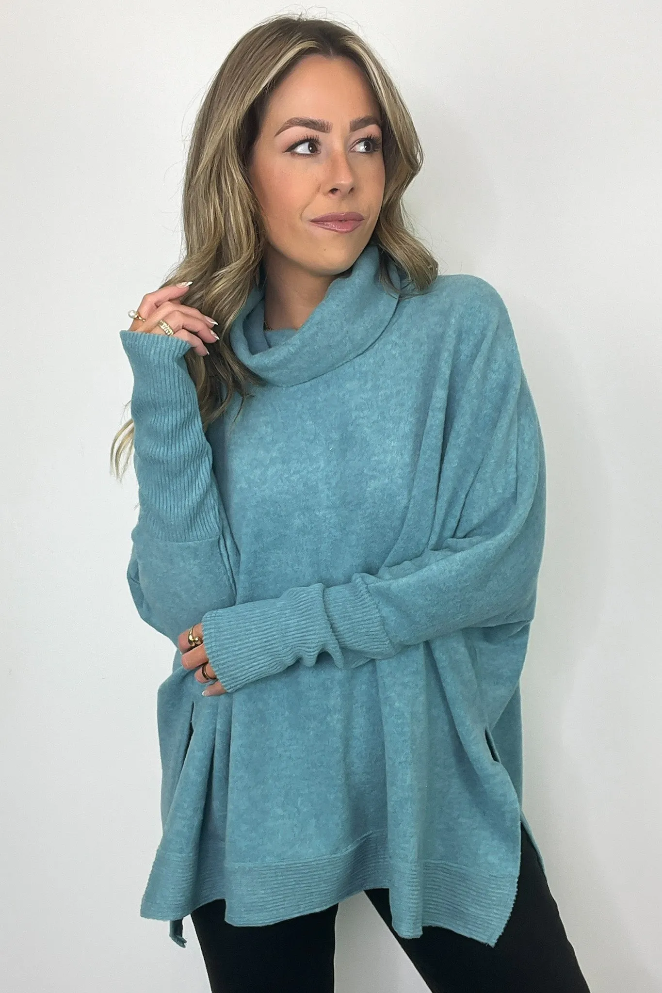 Cozy Harmony Brushed Melange Knit Cowl Neck Poncho Sweater - BACK IN STOCK