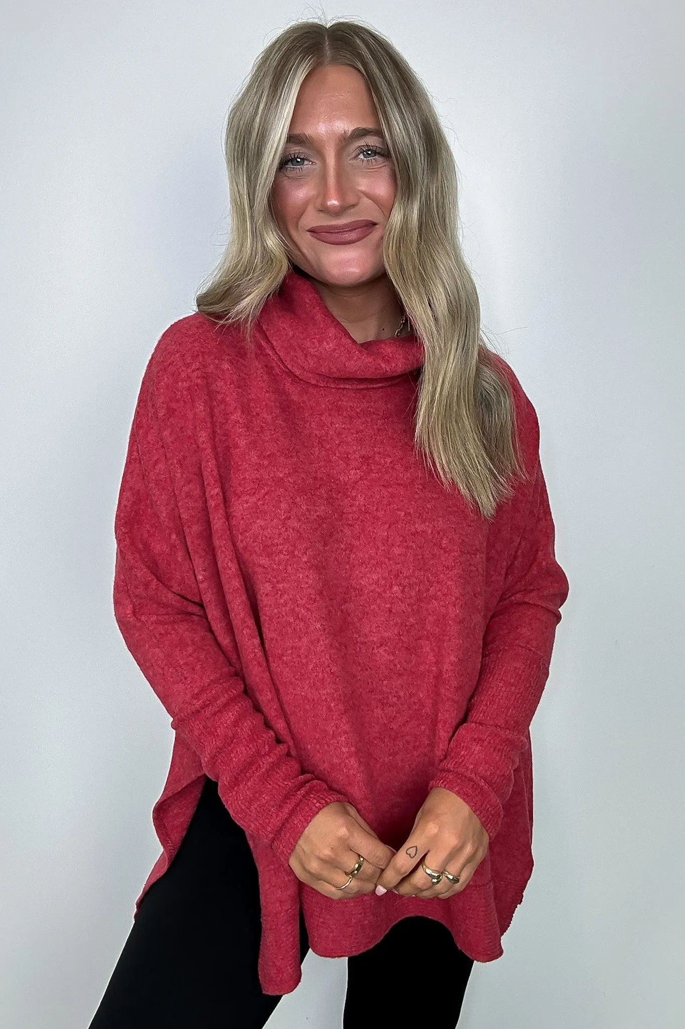 Cozy Harmony Brushed Melange Knit Cowl Neck Poncho Sweater - BACK IN STOCK