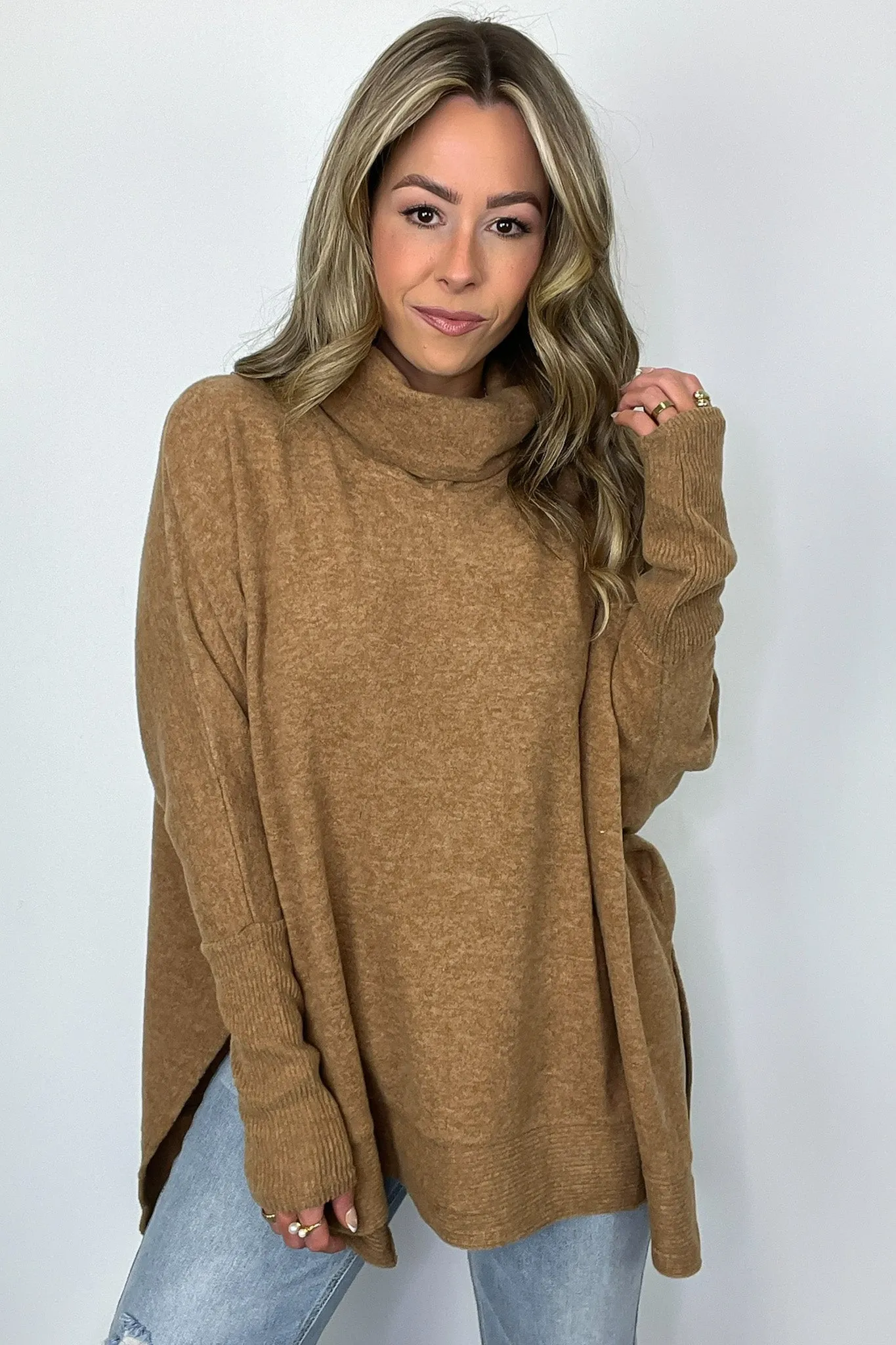 Cozy Harmony Brushed Melange Knit Cowl Neck Poncho Sweater - BACK IN STOCK