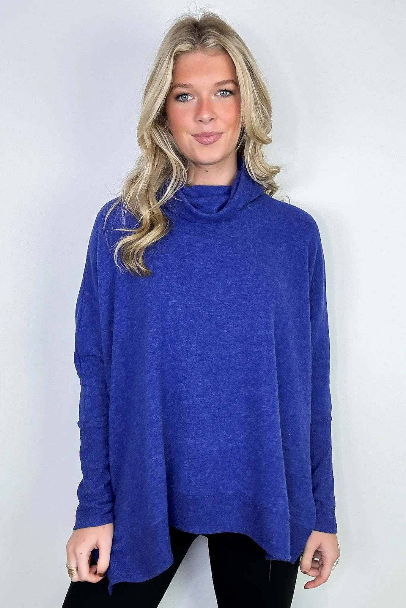 Cozy Harmony Brushed Melange Knit Cowl Neck Poncho Sweater - BACK IN STOCK