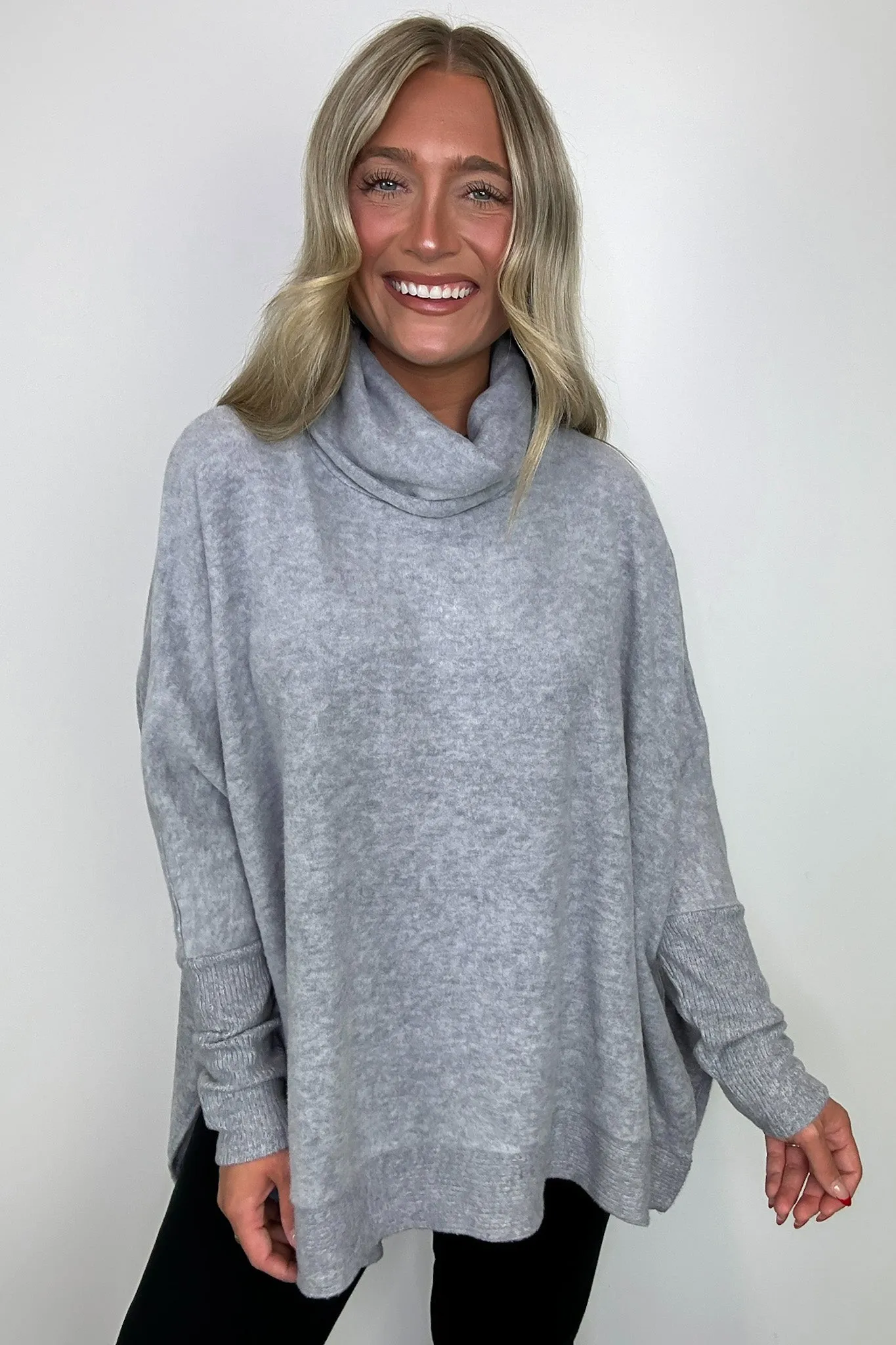 Cozy Harmony Brushed Melange Knit Cowl Neck Poncho Sweater - BACK IN STOCK