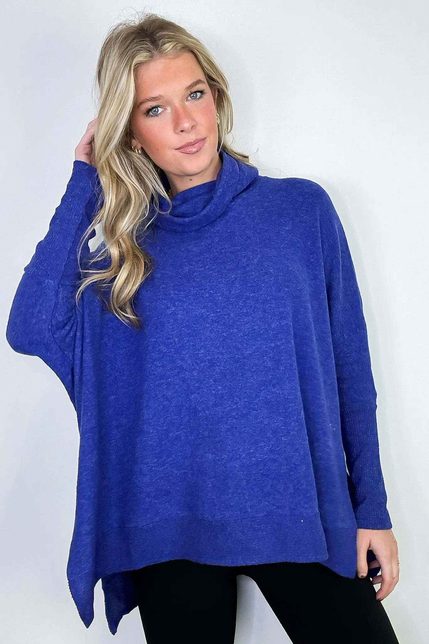 Cozy Harmony Brushed Melange Knit Cowl Neck Poncho Sweater - BACK IN STOCK