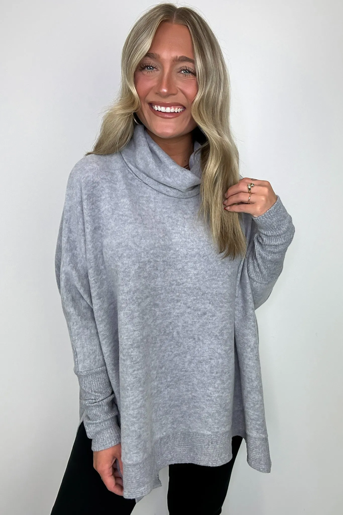 Cozy Harmony Brushed Melange Knit Cowl Neck Poncho Sweater - BACK IN STOCK