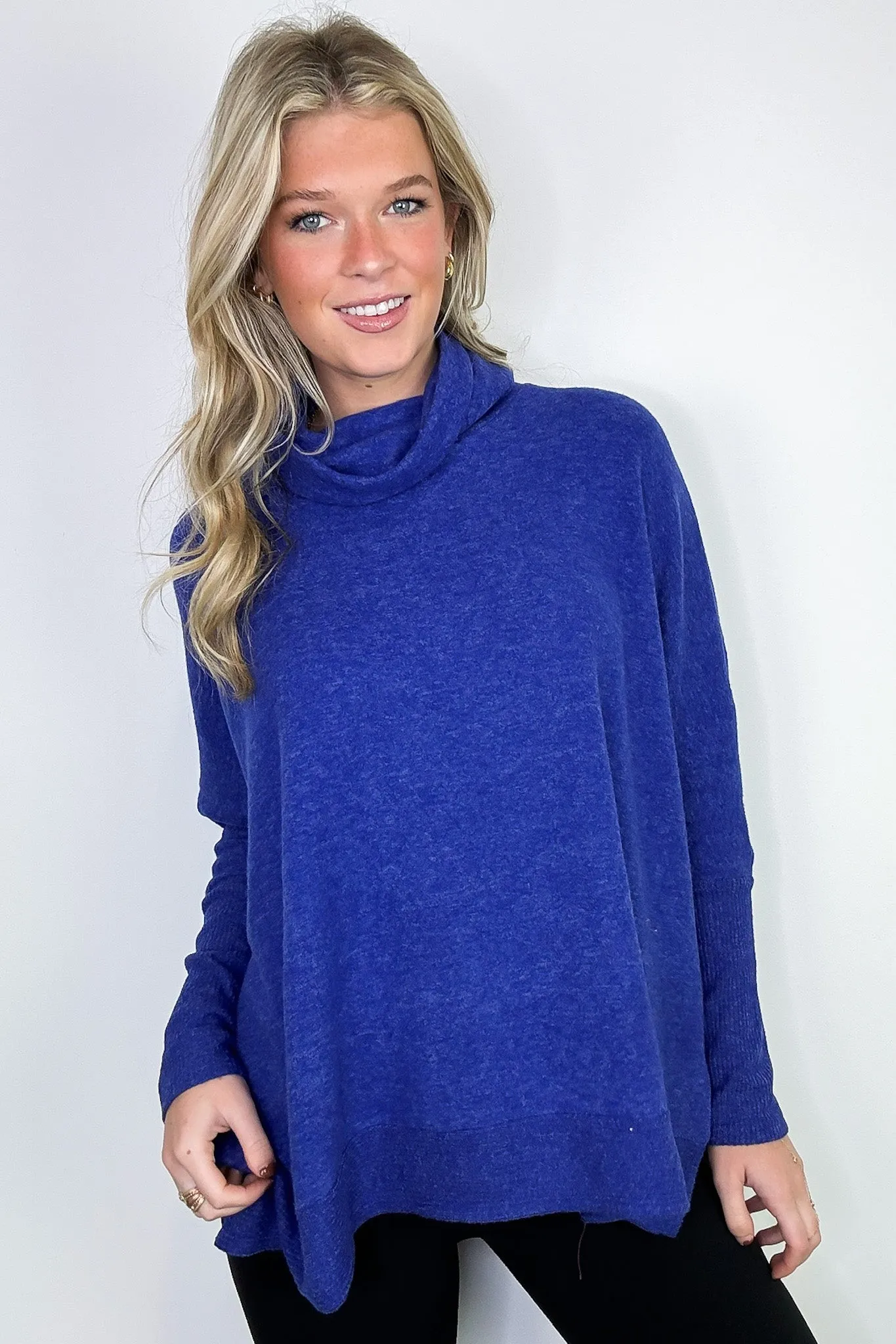 Cozy Harmony Brushed Melange Knit Cowl Neck Poncho Sweater - BACK IN STOCK