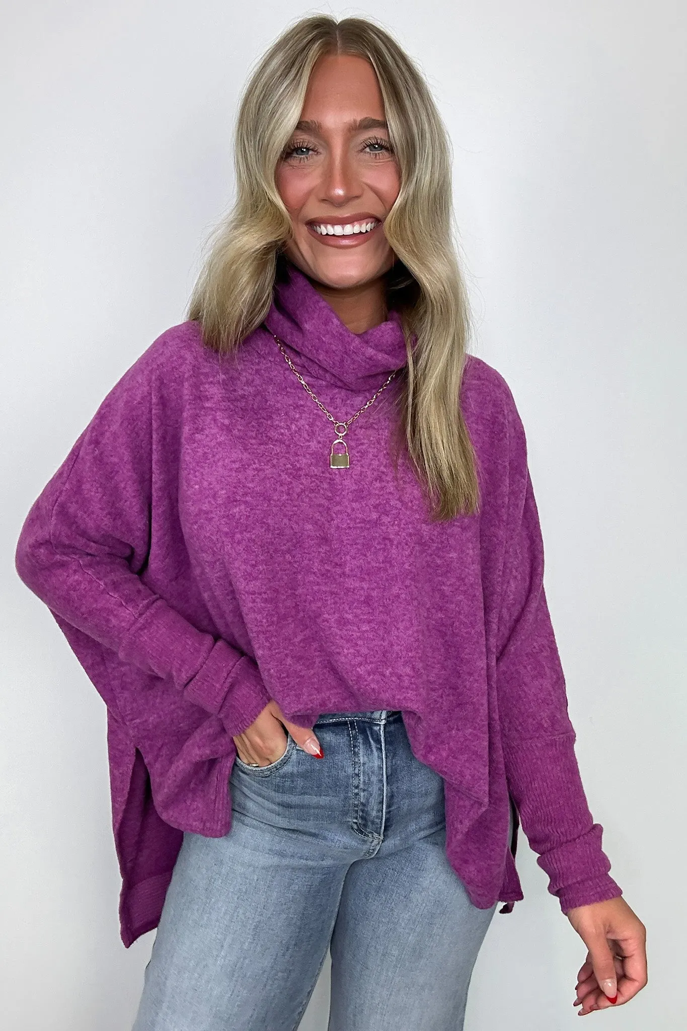 Cozy Harmony Brushed Melange Knit Cowl Neck Poncho Sweater - BACK IN STOCK