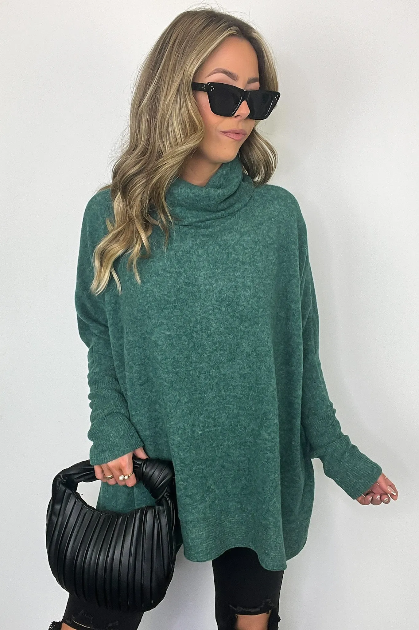 Cozy Harmony Brushed Melange Knit Cowl Neck Poncho Sweater - BACK IN STOCK