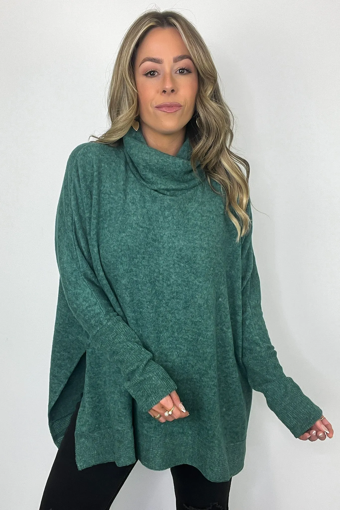 Cozy Harmony Brushed Melange Knit Cowl Neck Poncho Sweater - BACK IN STOCK