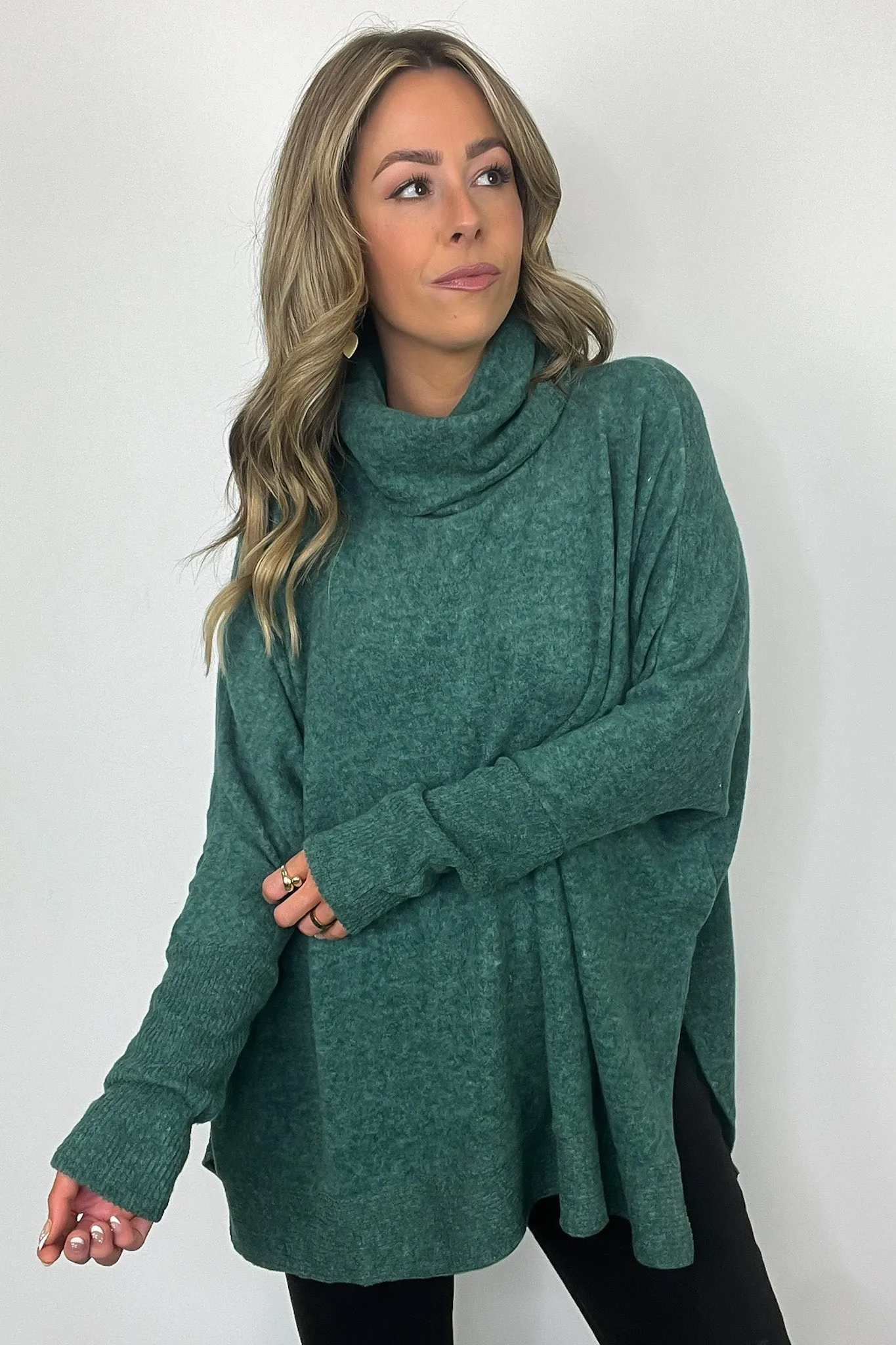 Cozy Harmony Brushed Melange Knit Cowl Neck Poncho Sweater - BACK IN STOCK