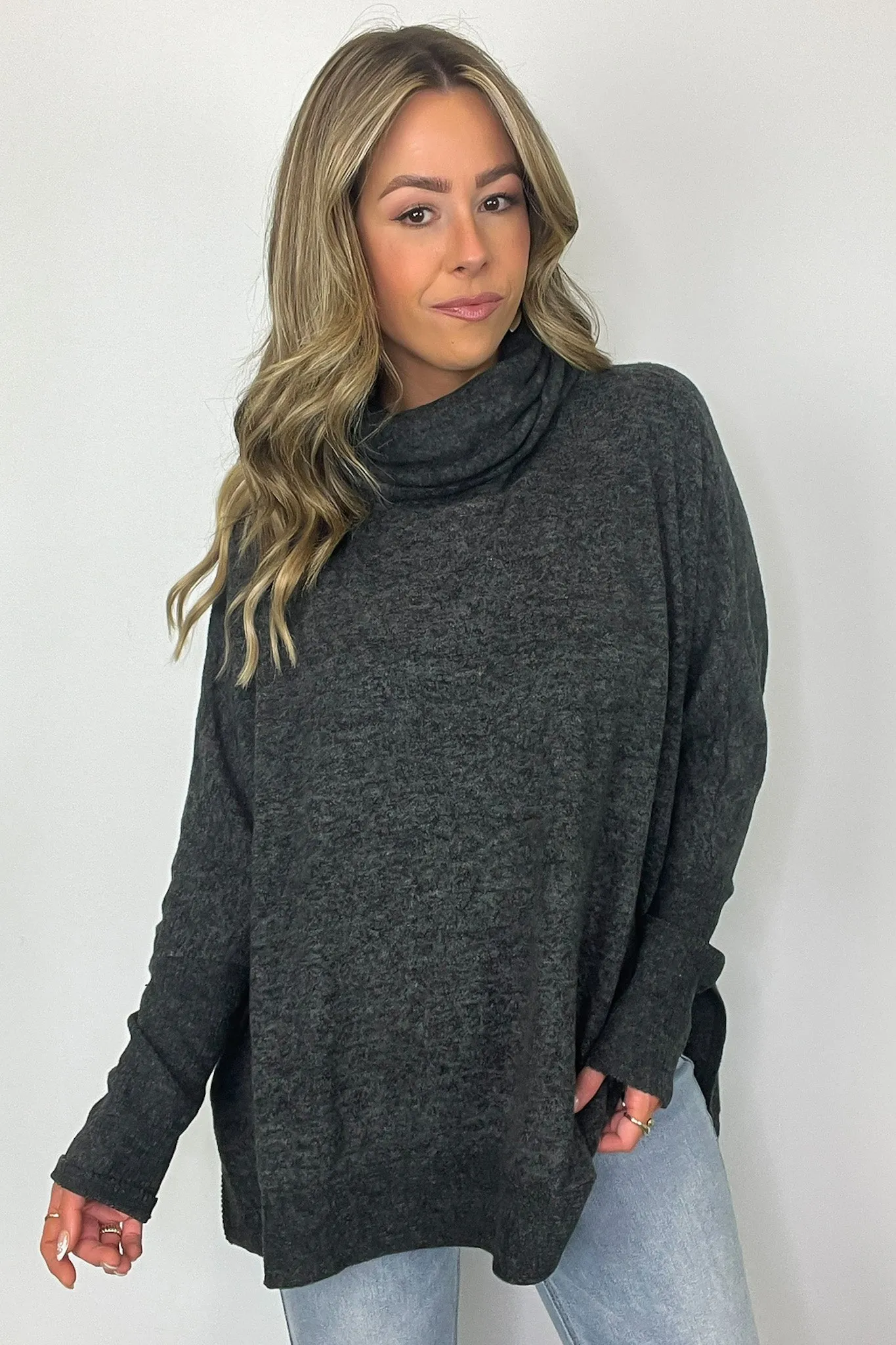 Cozy Harmony Brushed Melange Knit Cowl Neck Poncho Sweater - BACK IN STOCK