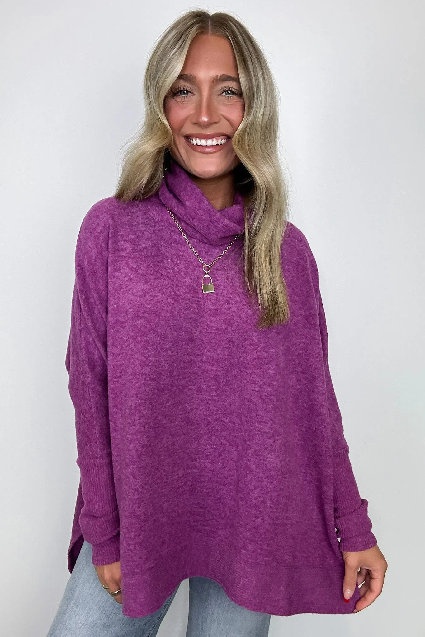 Cozy Harmony Brushed Melange Knit Cowl Neck Poncho Sweater - BACK IN STOCK