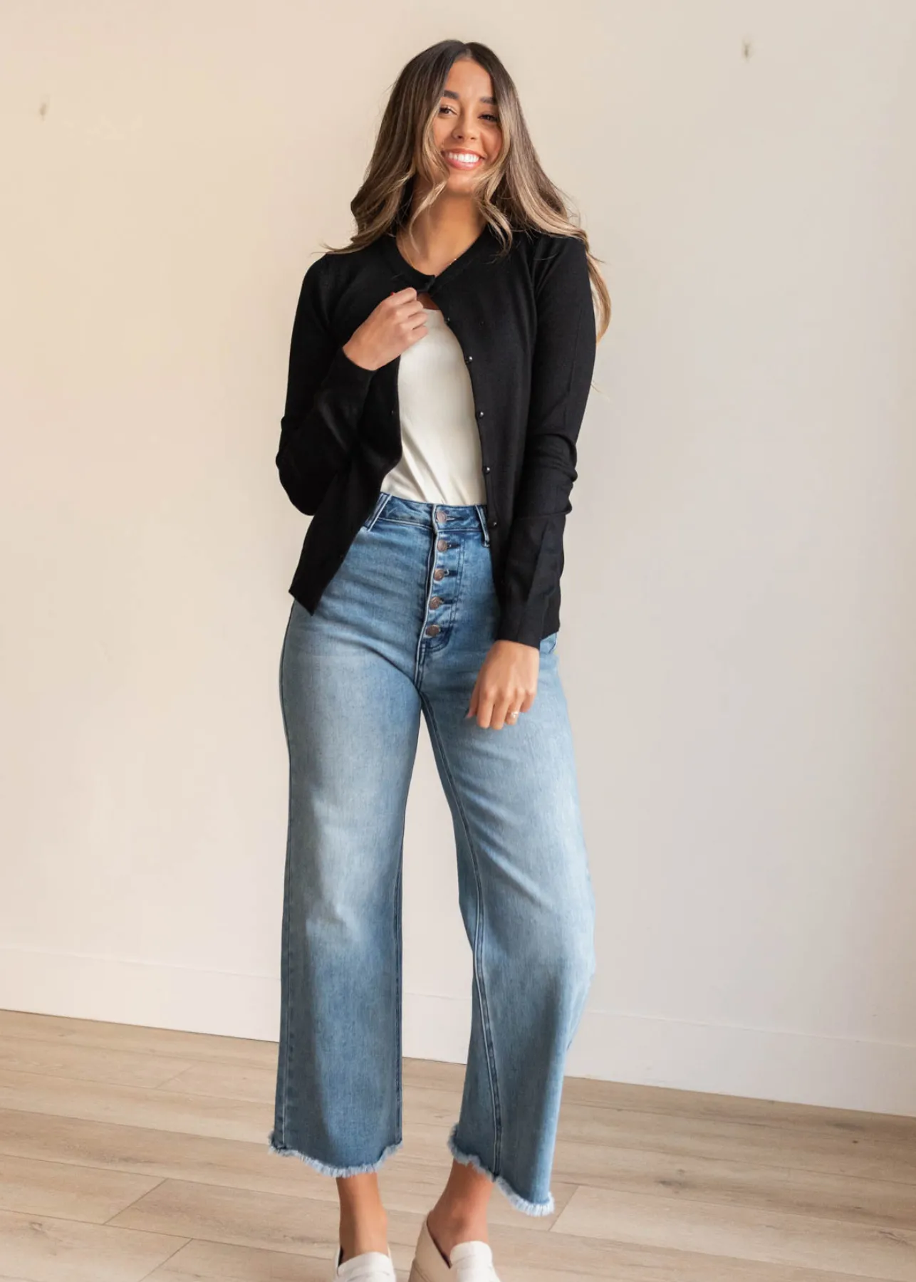 Deja Black Button Down Cardigan