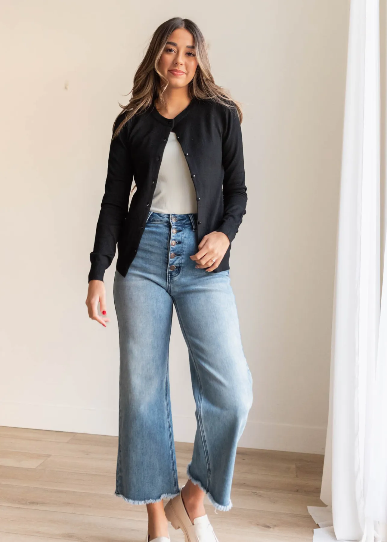 Deja Black Button Down Cardigan