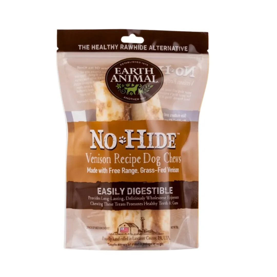 Earth Animal Long Lasting No Hide Chews, Pack of 2, Small & Medium, Available in Beef, Chicken, Peanut Butter, Salmon & Venison