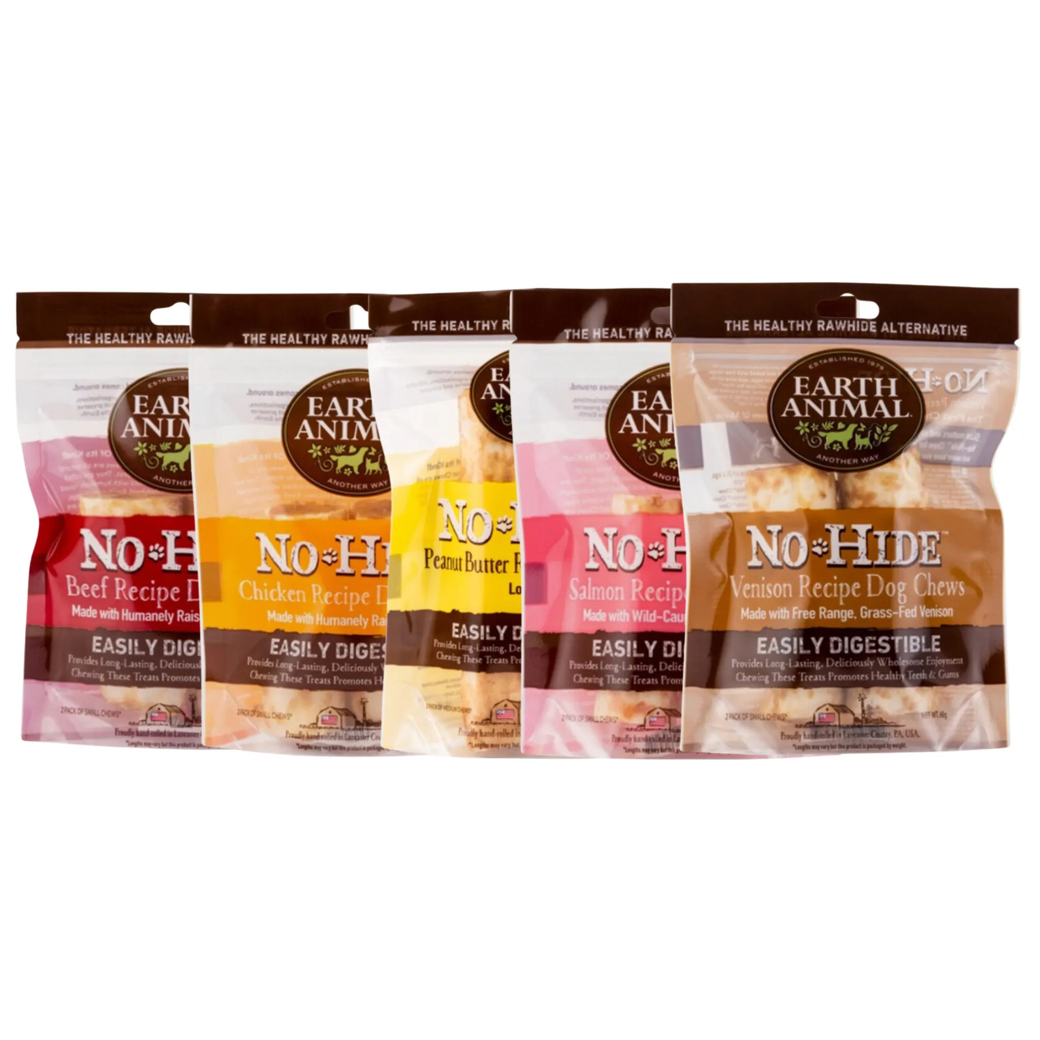 Earth Animal Long Lasting No Hide Chews, Pack of 2, Small & Medium, Available in Beef, Chicken, Peanut Butter, Salmon & Venison