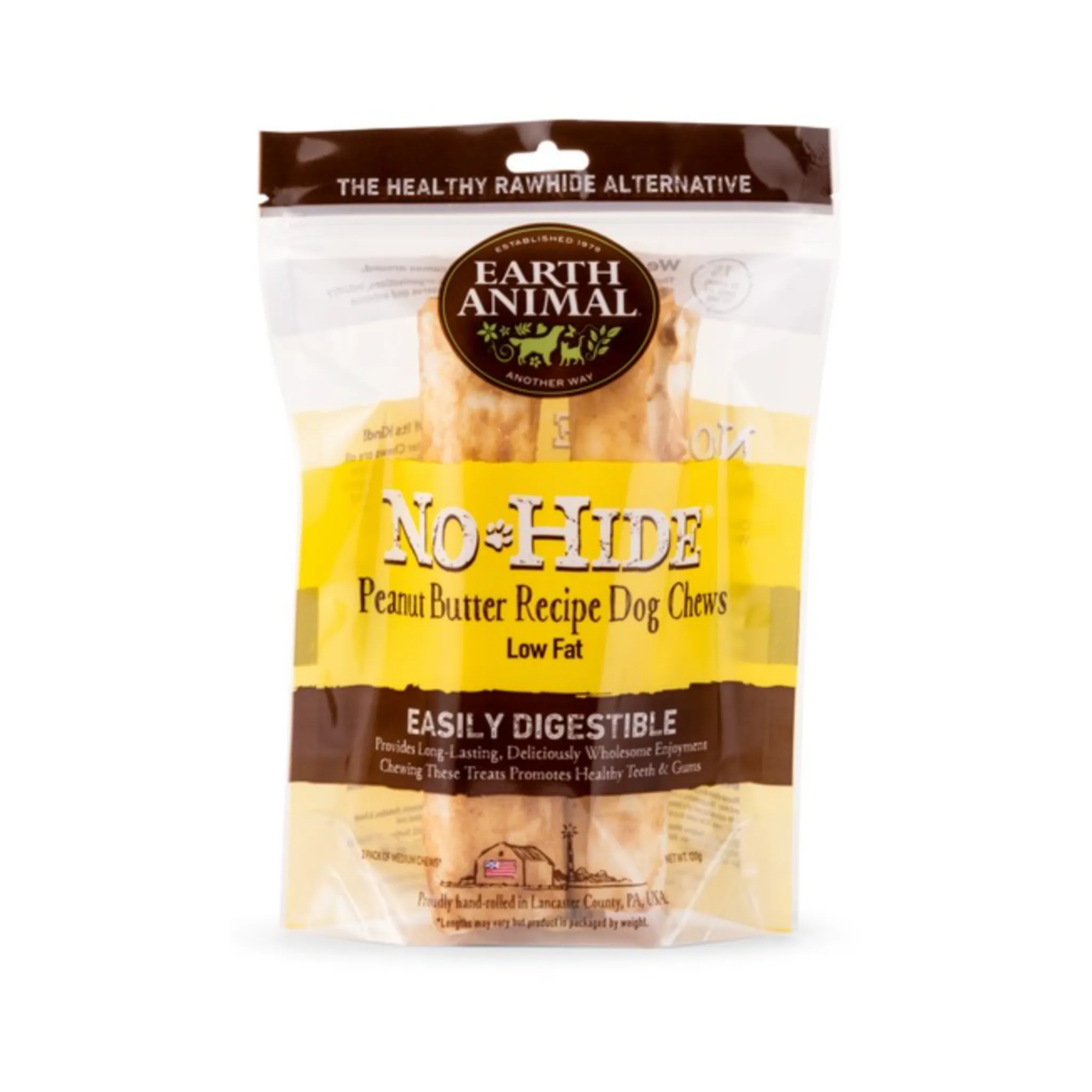 Earth Animal Long Lasting No Hide Chews, Pack of 2, Small & Medium, Available in Beef, Chicken, Peanut Butter, Salmon & Venison
