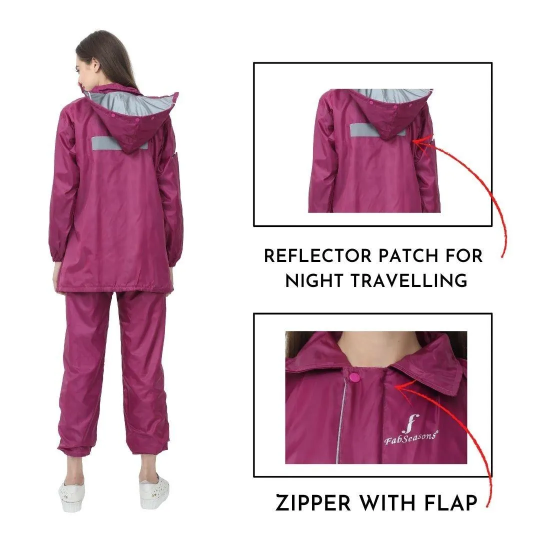 FabSeasons Pink Raincoat Set for women with adjustable Hood and Reflector