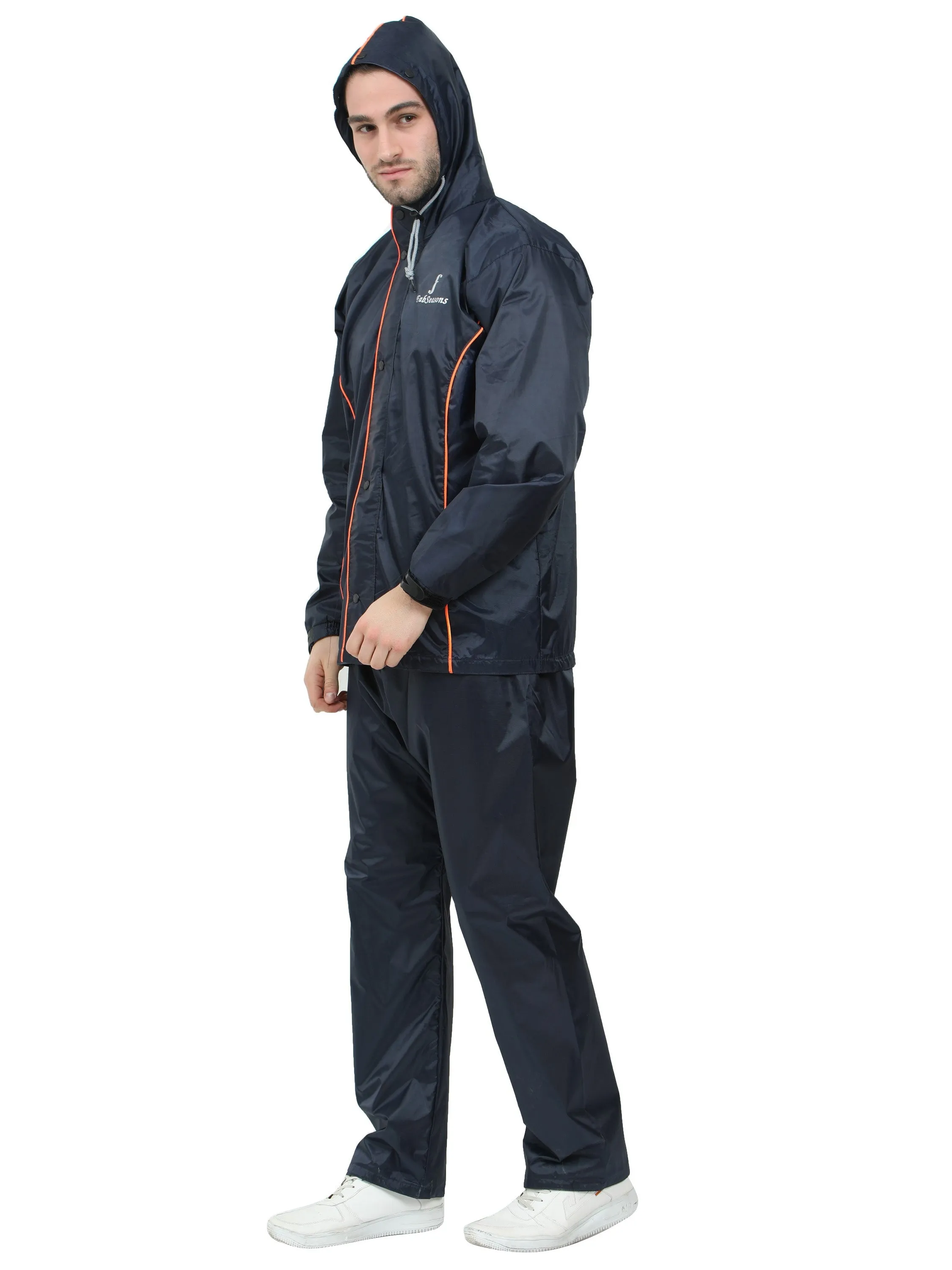 FabSeasons Premium 100% Waterproof Unisex Raincoat for Men & Women with Hood- BlueOrange